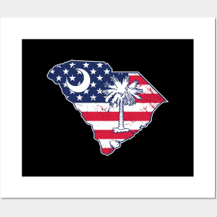 South Carolina Palmetto State - USA Flag Vintage Patriotic Design Posters and Art